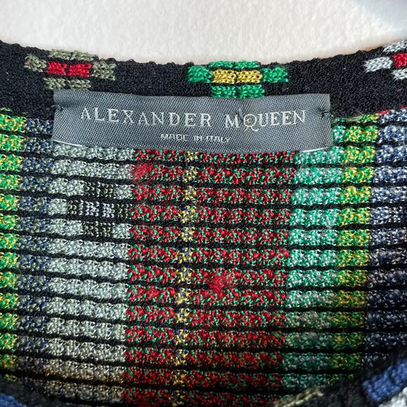 Alexander McQueen Silk Knit Intarsia Fit Flare Short Sleeve Sweater Dress S - Picture 14 of 17